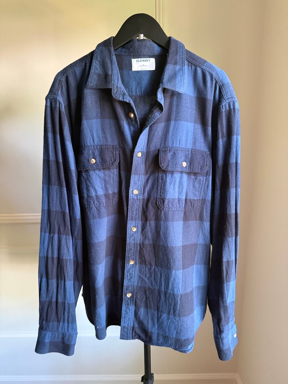 Old Navy Double-Brushed Buffalo Plaid Flannel Shirt XL Blue Navy Button Front